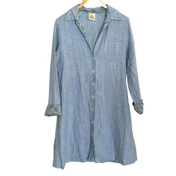 Karol Richardson Womens Linen Long Sleeve Buttoned Shirt Dress Blue Small/Medium - Picture 1 of 10